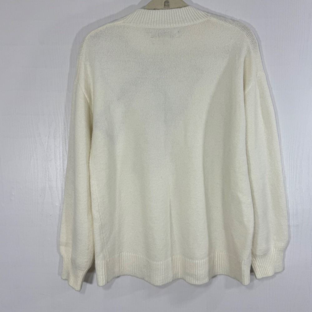 LOFT Cream Sweater with Black Bow Medium Long Sleeve Cozy Knit Pullover - Picture 2 of 10